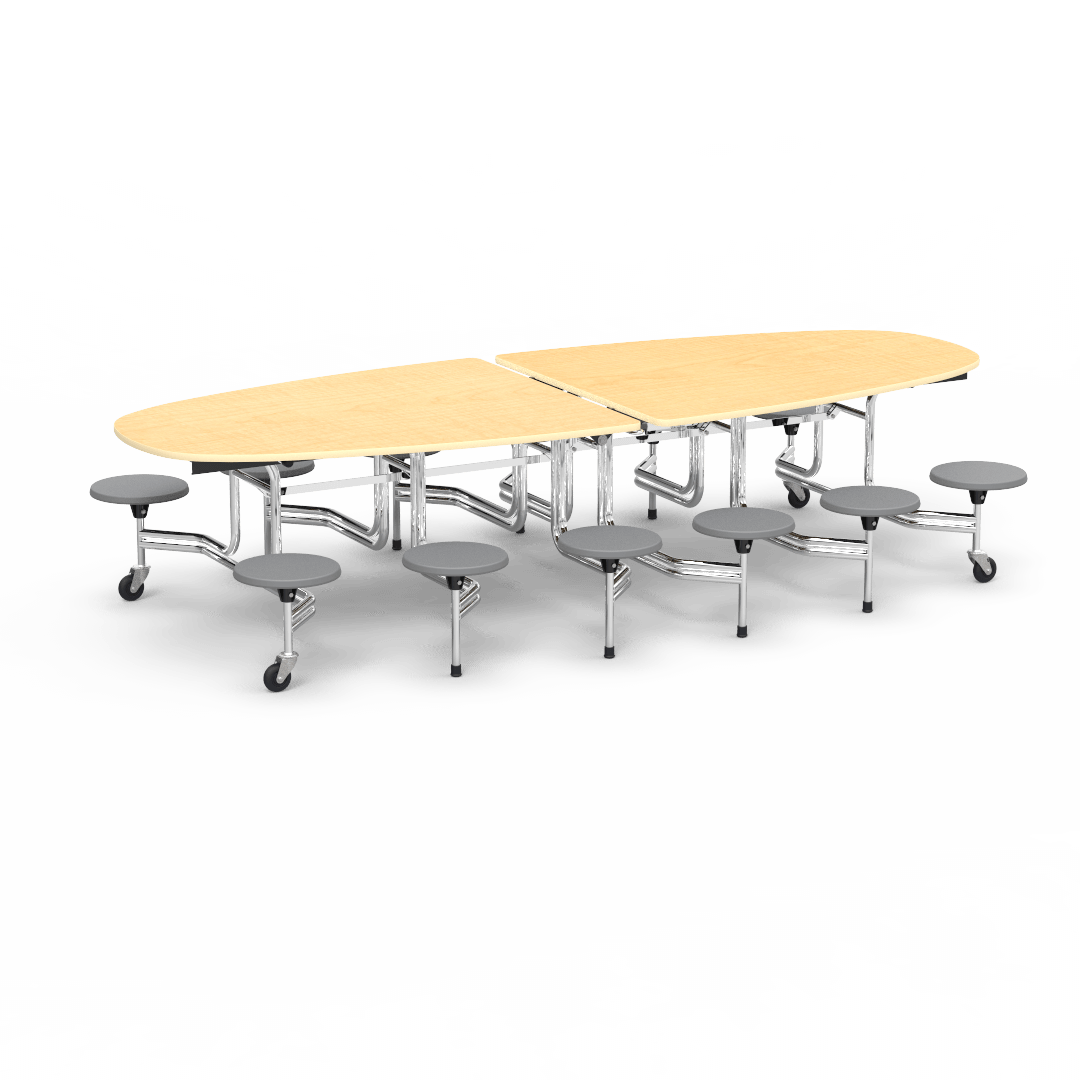 Virco MTS Series Ellipse Mobile Cafeteria Stool Table 45"W x 120"L x 29"H with 15" Seat Height - 12 Stools (MTSE15271012) - SchoolOutlet