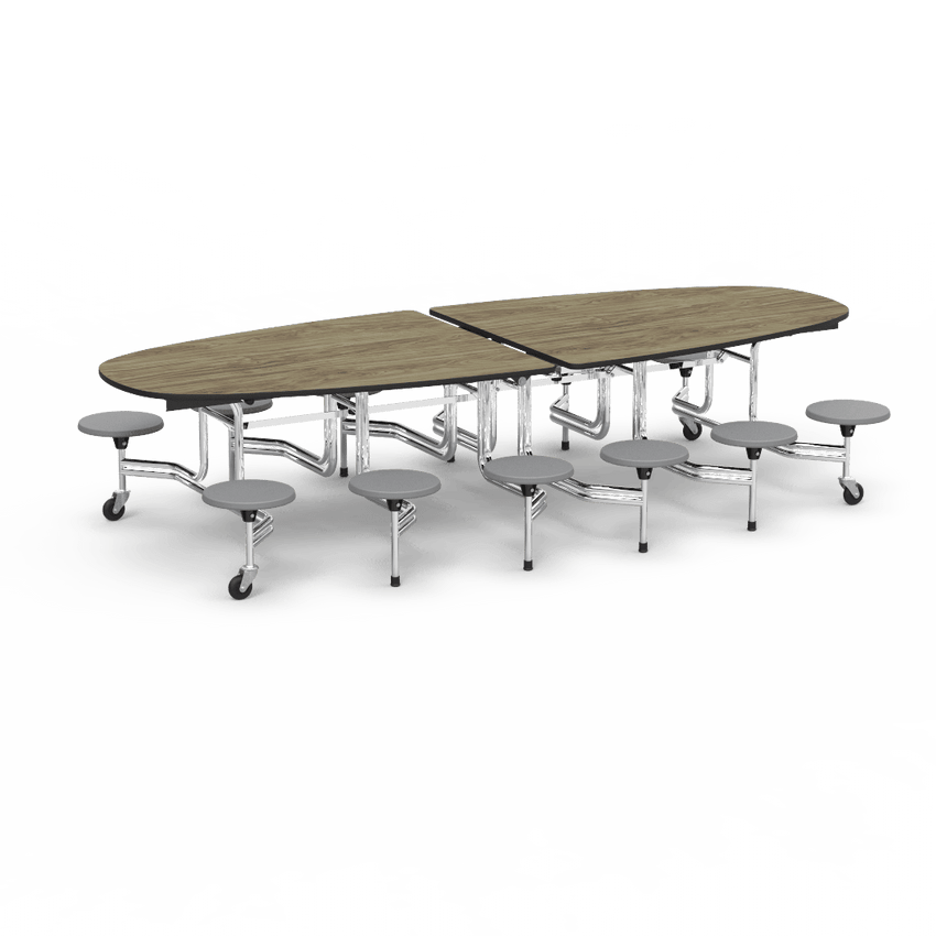 Virco MTS Series Ellipse Mobile Cafeteria Stool Table 45"W x 120"L x 29"H with 15" Seat Height - 12 Stools (MTSE15271012) - SchoolOutlet