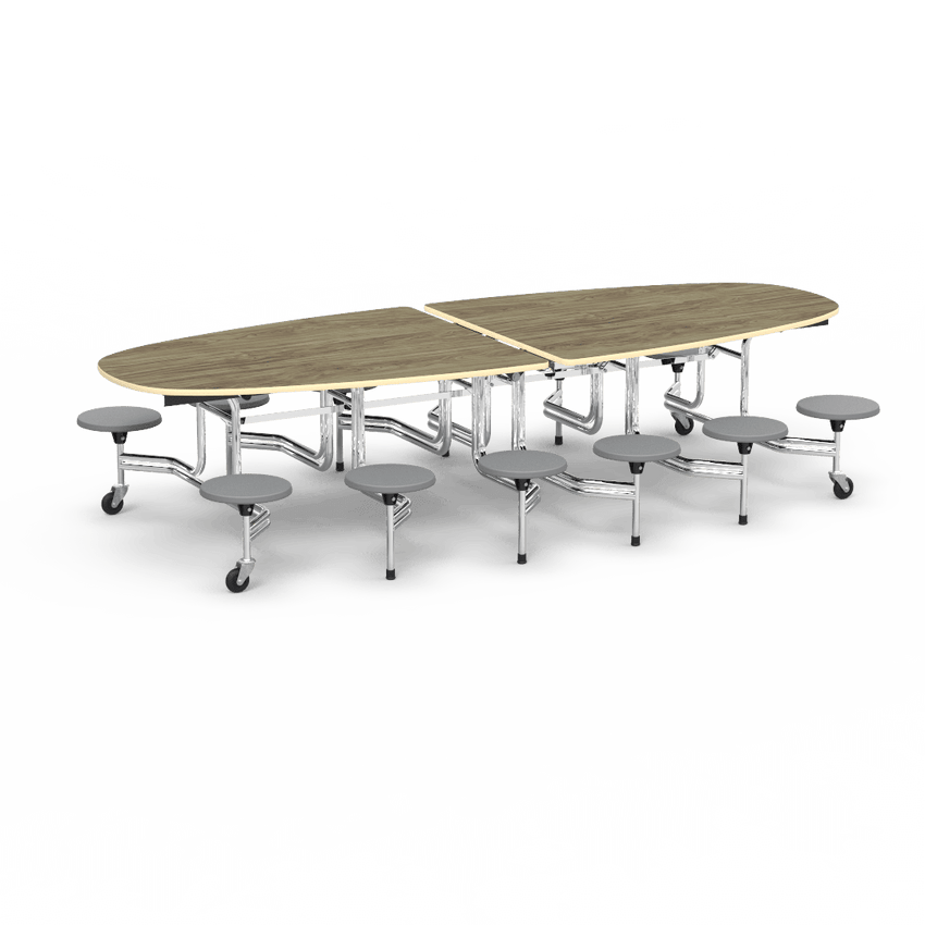 Virco MTS Series Ellipse Mobile Cafeteria Stool Table 45"W x 120"L x 29"H with 15" Seat Height - 12 Stools (MTSE15271012) - SchoolOutlet