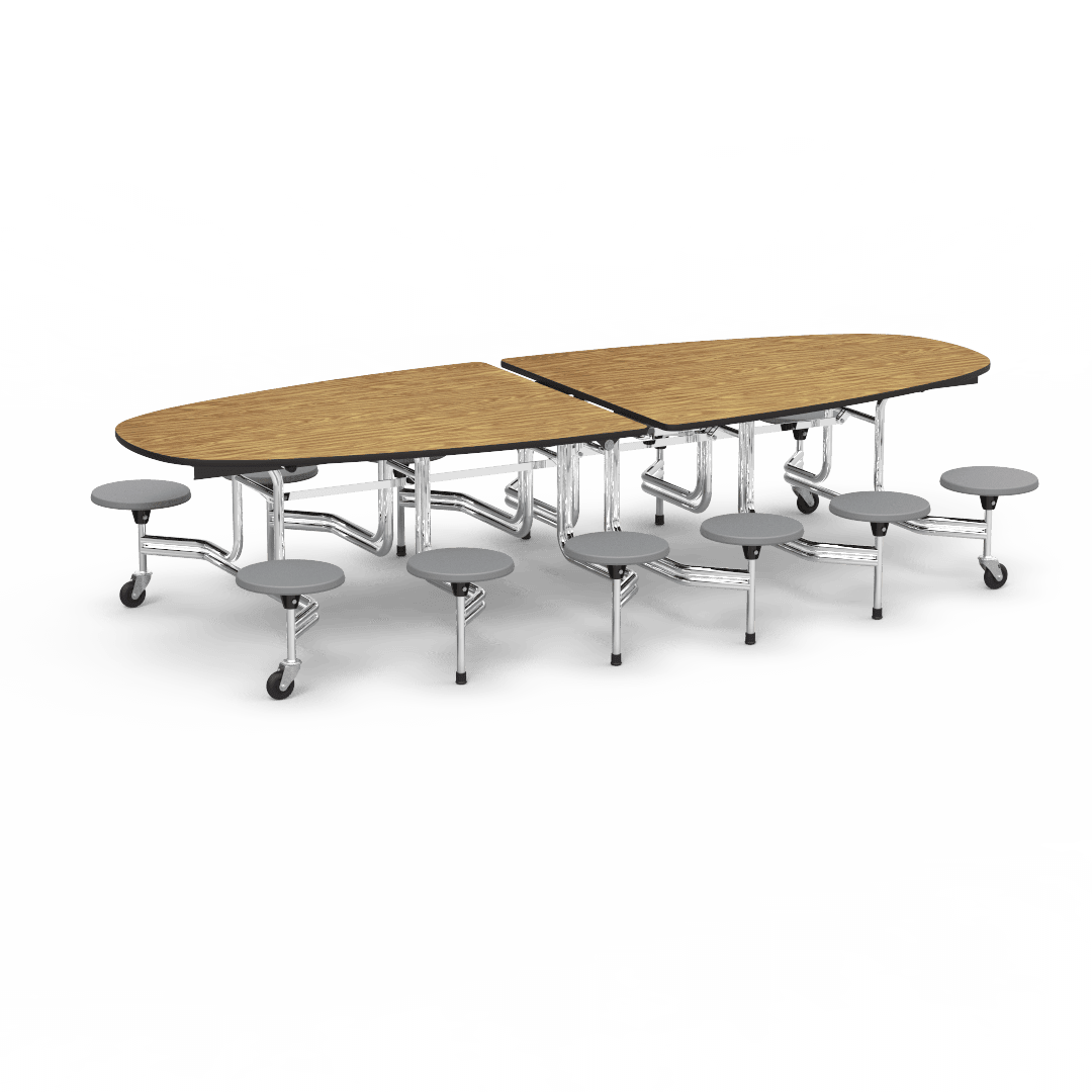 Virco MTS Series Ellipse Mobile Cafeteria Stool Table 45"W x 120"L x 29"H with 15" Seat Height - 12 Stools (MTSE15271012) - SchoolOutlet