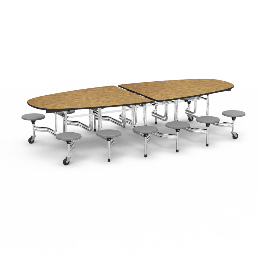 Virco MTS Series Ellipse Mobile Cafeteria Stool Table 45"W x 120"L x 29"H with 15" Seat Height - 12 Stools (MTSE15271012) - SchoolOutlet