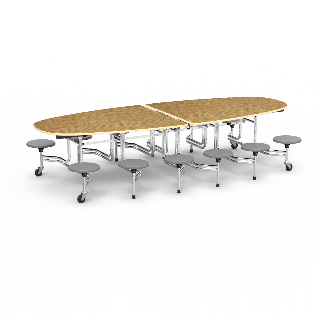 Virco MTS Series Ellipse Mobile Cafeteria Stool Table 45"W x 120"L x 29"H with 15" Seat Height - 12 Stools (MTSE15271012) - SchoolOutlet