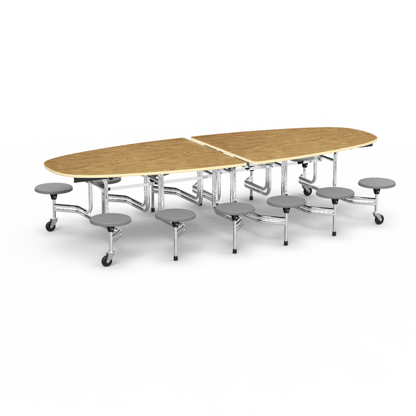 Virco MTS Series Ellipse Mobile Cafeteria Stool Table 45"W x 120"L x 29"H with 15" Seat Height - 12 Stools (MTSE15271012) - SchoolOutlet