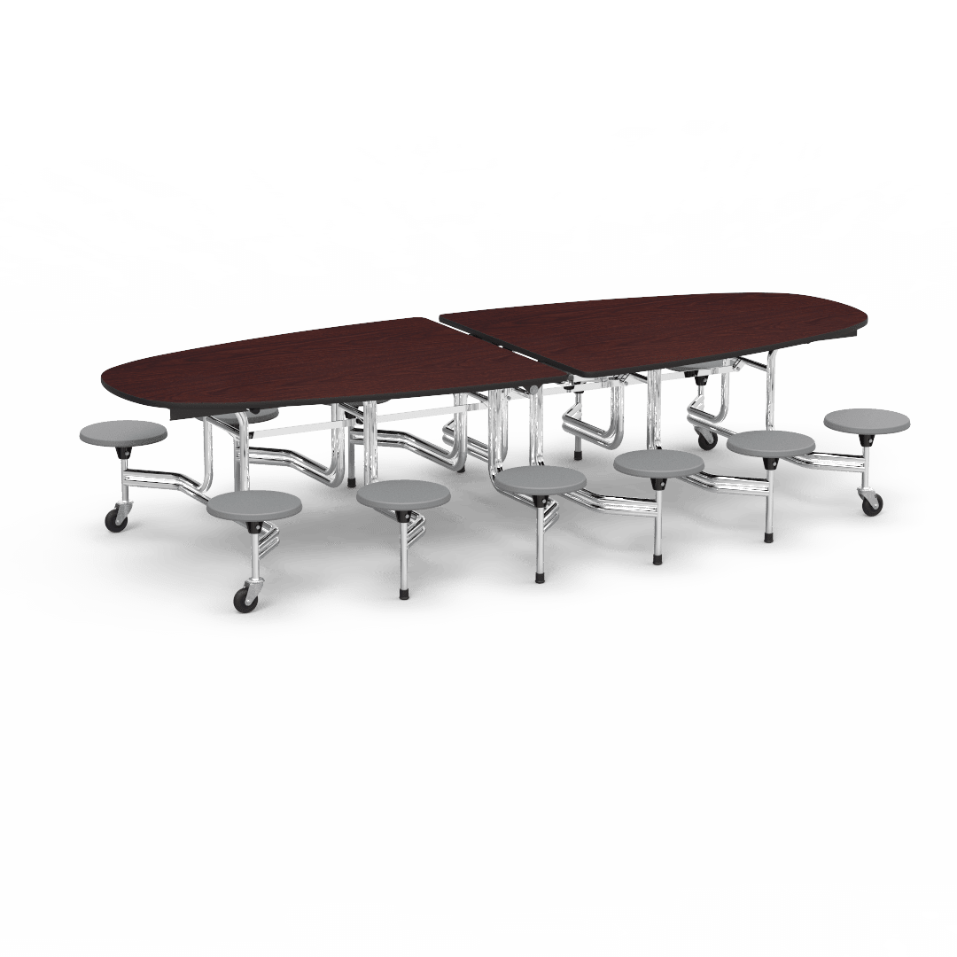 Virco MTS Series Ellipse Mobile Cafeteria Stool Table 45"W x 120"L x 29"H with 15" Seat Height - 12 Stools (MTSE15271012) - SchoolOutlet