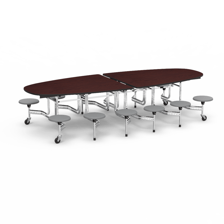 Virco MTS Series Ellipse Mobile Cafeteria Stool Table 45"W x 120"L x 29"H with 15" Seat Height - 12 Stools (MTSE15271012) - SchoolOutlet
