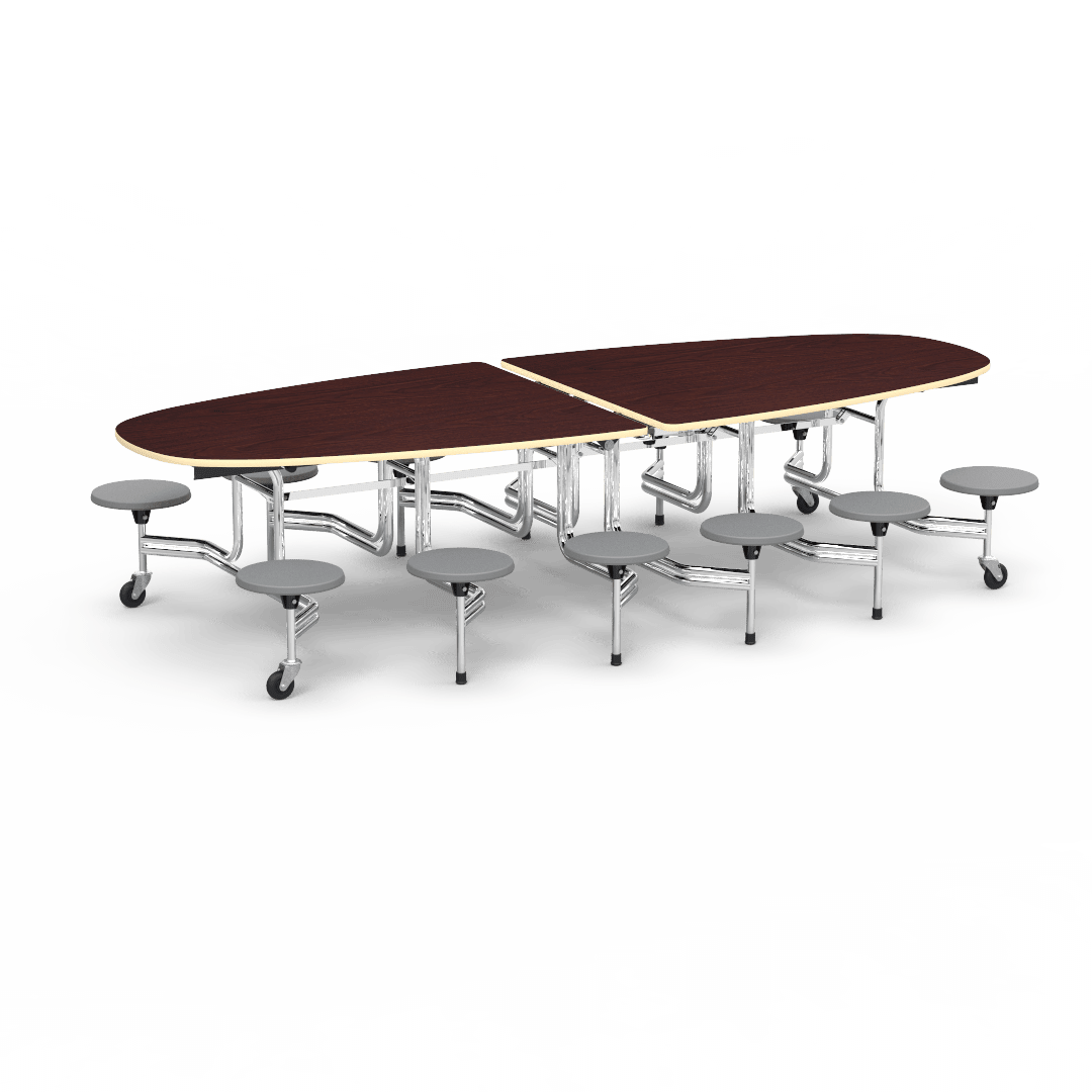 Virco MTS Series Ellipse Mobile Cafeteria Stool Table 45"W x 120"L x 29"H with 15" Seat Height - 12 Stools (MTSE15271012) - SchoolOutlet