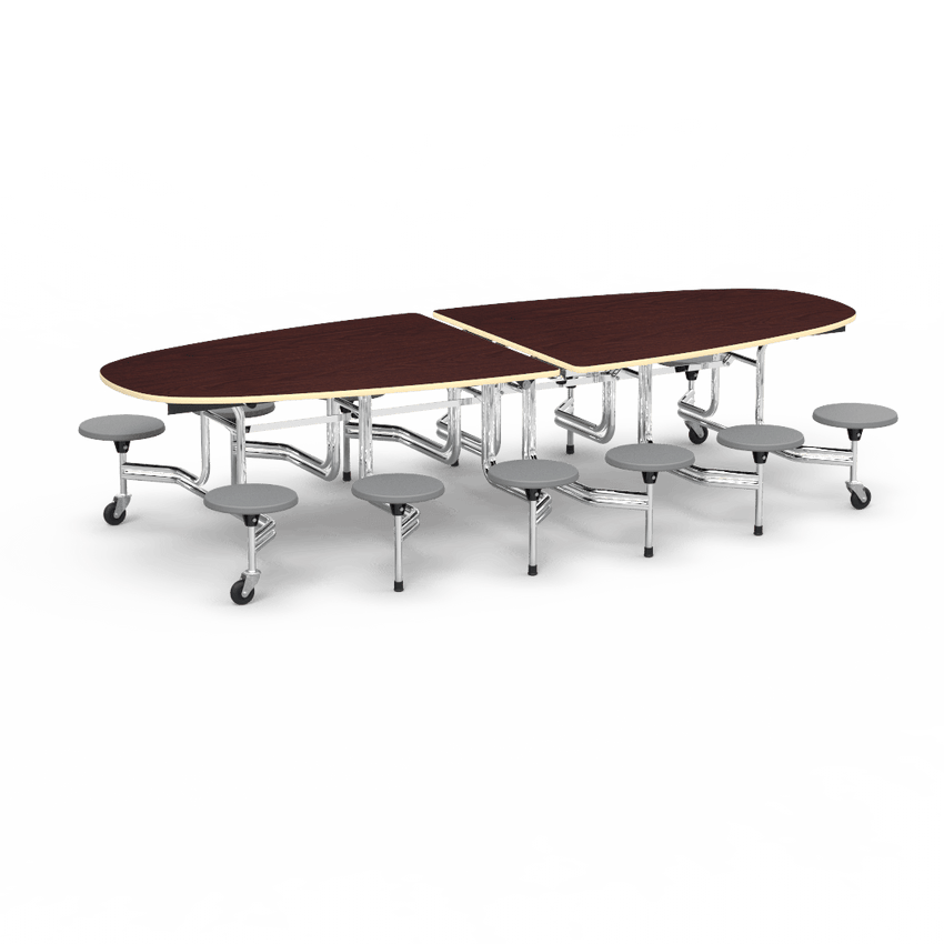 Virco MTS Series Ellipse Mobile Cafeteria Stool Table 45"W x 120"L x 29"H with 15" Seat Height - 12 Stools (MTSE15271012) - SchoolOutlet