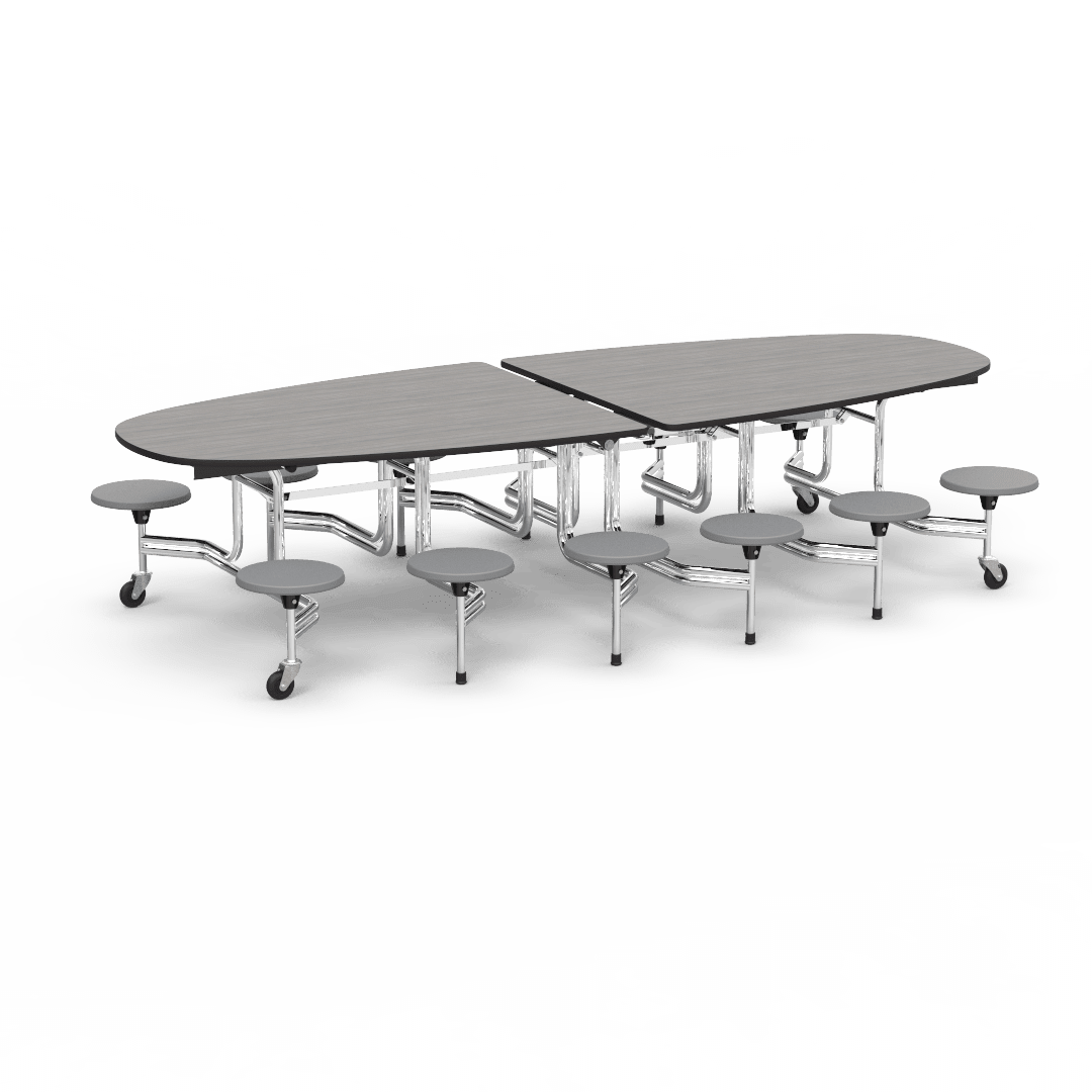 Virco MTS Series Ellipse Mobile Cafeteria Stool Table 45"W x 120"L x 29"H with 15" Seat Height - 12 Stools (MTSE15271012) - SchoolOutlet