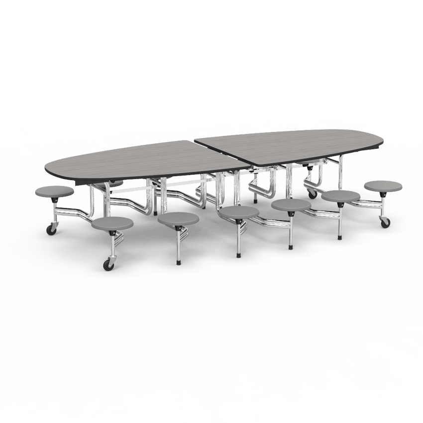 Virco MTS Series Ellipse Mobile Cafeteria Stool Table 45"W x 120"L x 29"H with 15" Seat Height - 12 Stools (MTSE15271012) - SchoolOutlet