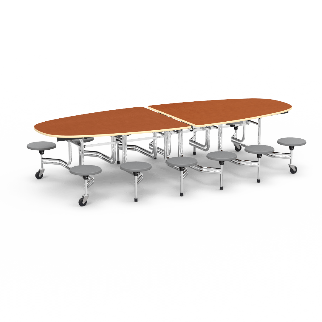Virco MTS Series Ellipse Mobile Cafeteria Stool Table 45"W x 120"L x 29"H with 15" Seat Height - 12 Stools (MTSE15271012) - SchoolOutlet
