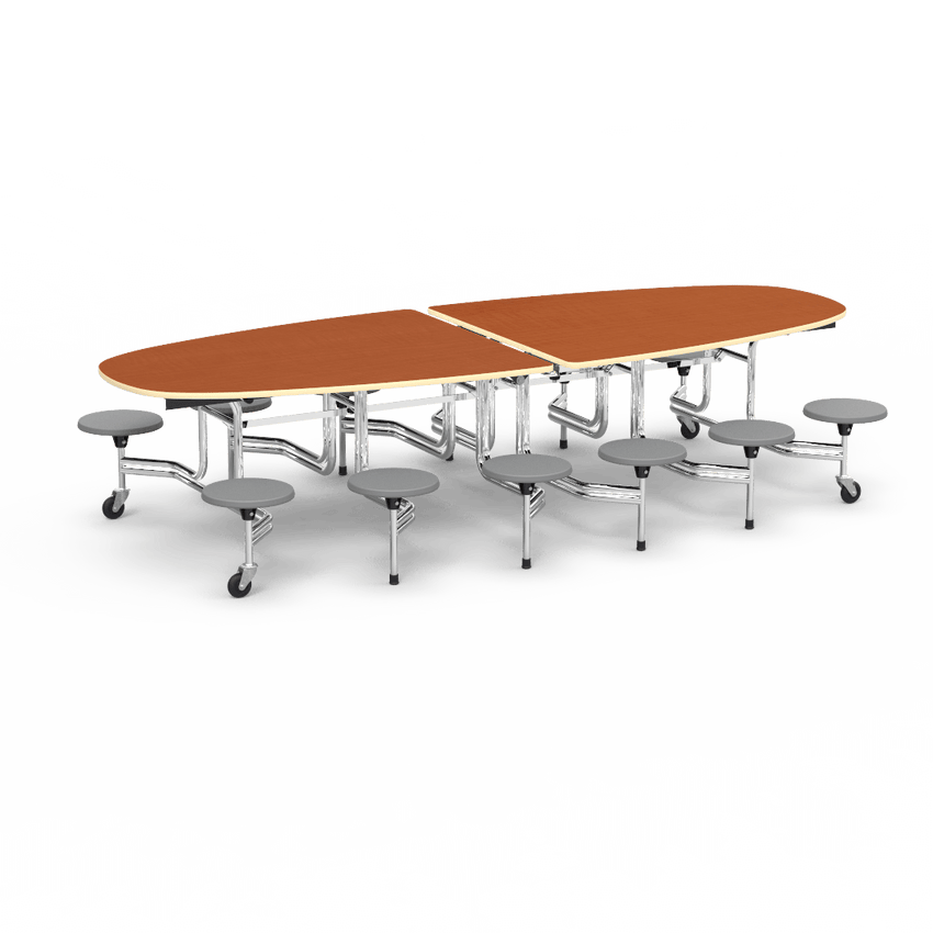 Virco MTS Series Ellipse Mobile Cafeteria Stool Table 45"W x 120"L x 29"H with 15" Seat Height - 12 Stools (MTSE15271012) - SchoolOutlet
