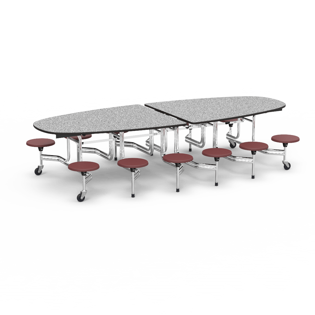 Virco MTS Series Ellipse Mobile Cafeteria Stool Table 45"W x 120"L x 29"H with 15" Seat Height - 12 Stools (MTSE15271012) - SchoolOutlet