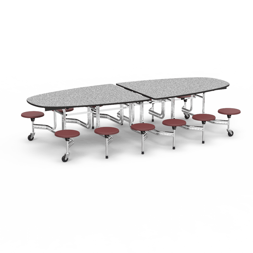 Virco MTS Series Ellipse Mobile Cafeteria Stool Table 45"W x 120"L x 29"H with 15" Seat Height - 12 Stools (MTSE15271012) - SchoolOutlet