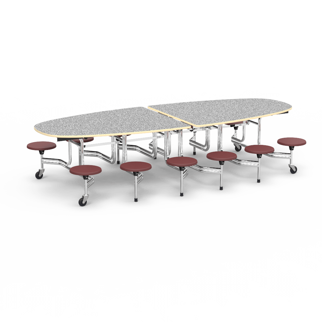 Virco MTS Series Ellipse Mobile Cafeteria Stool Table 45"W x 120"L x 29"H with 15" Seat Height - 12 Stools (MTSE15271012) - SchoolOutlet