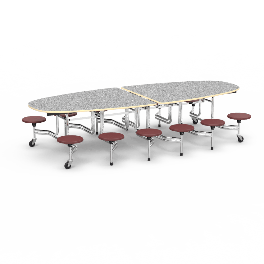 Virco MTS Series Ellipse Mobile Cafeteria Stool Table 45"W x 120"L x 29"H with 15" Seat Height - 12 Stools (MTSE15271012) - SchoolOutlet