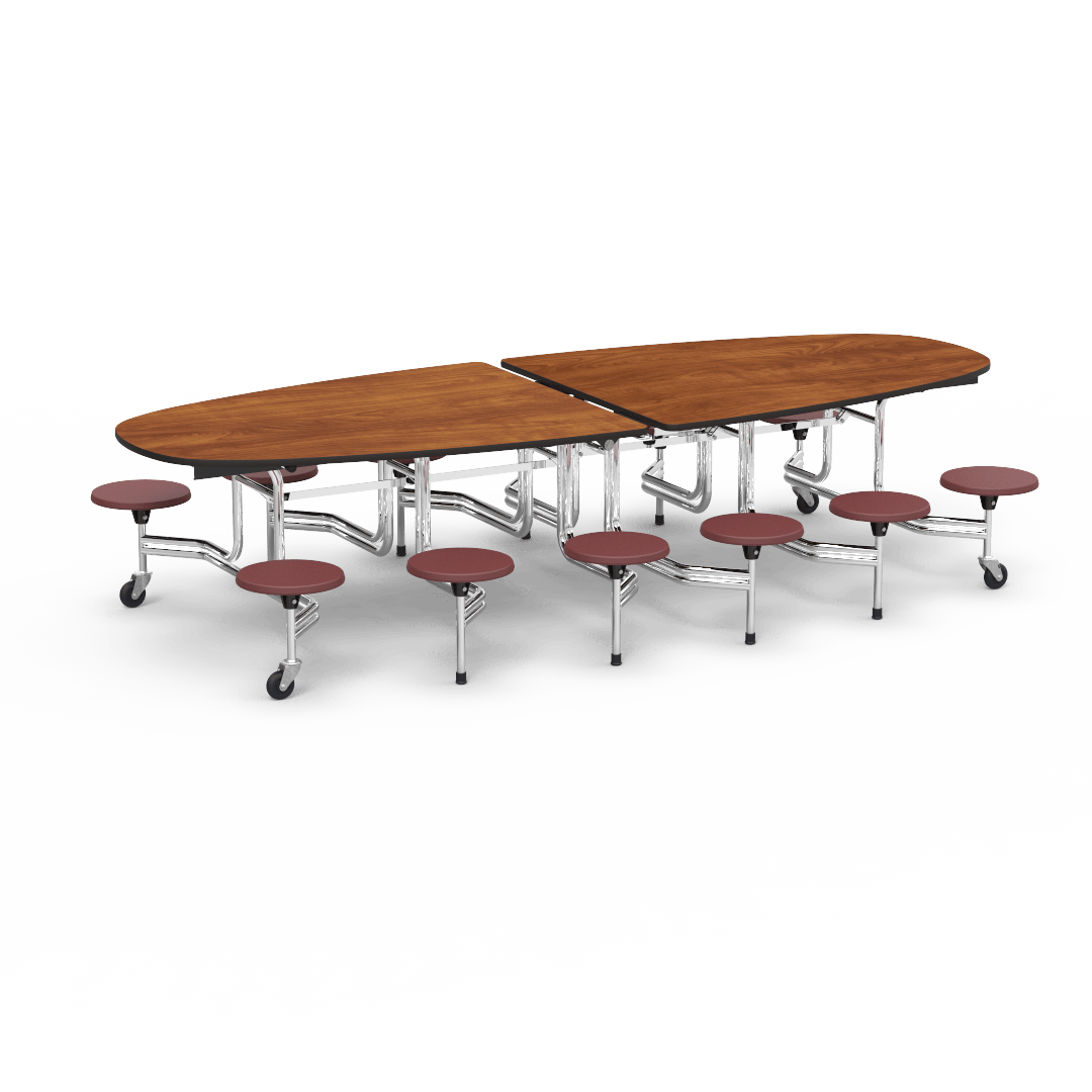 Virco MTS Series Ellipse Mobile Cafeteria Stool Table 45"W x 120"L x 29"H with 15" Seat Height - 12 Stools (MTSE15271012) - SchoolOutlet
