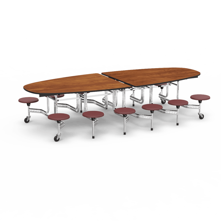 Virco MTS Series Ellipse Mobile Cafeteria Stool Table 45"W x 120"L x 29"H with 15" Seat Height - 12 Stools (MTSE15271012) - SchoolOutlet