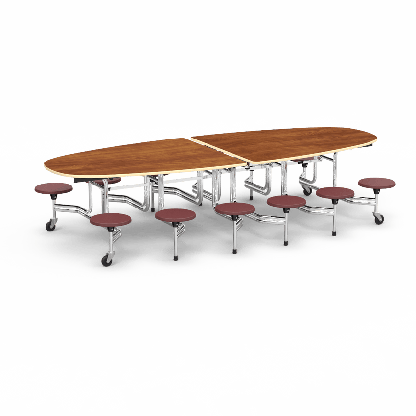 Virco MTS Series Ellipse Mobile Cafeteria Stool Table 45"W x 120"L x 29"H with 15" Seat Height - 12 Stools (MTSE15271012) - SchoolOutlet