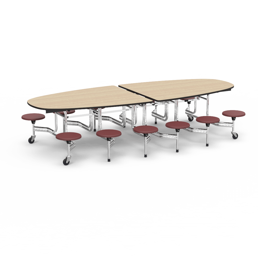 Virco MTS Series Ellipse Mobile Cafeteria Stool Table 45"W x 120"L x 29"H with 15" Seat Height - 12 Stools (MTSE15271012) - SchoolOutlet