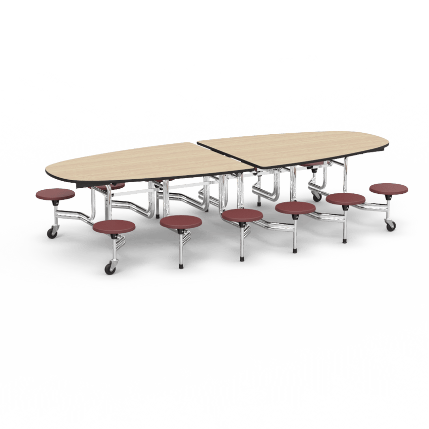 Virco MTS Series Ellipse Mobile Cafeteria Stool Table 45"W x 120"L x 29"H with 15" Seat Height - 12 Stools (MTSE15271012) - SchoolOutlet