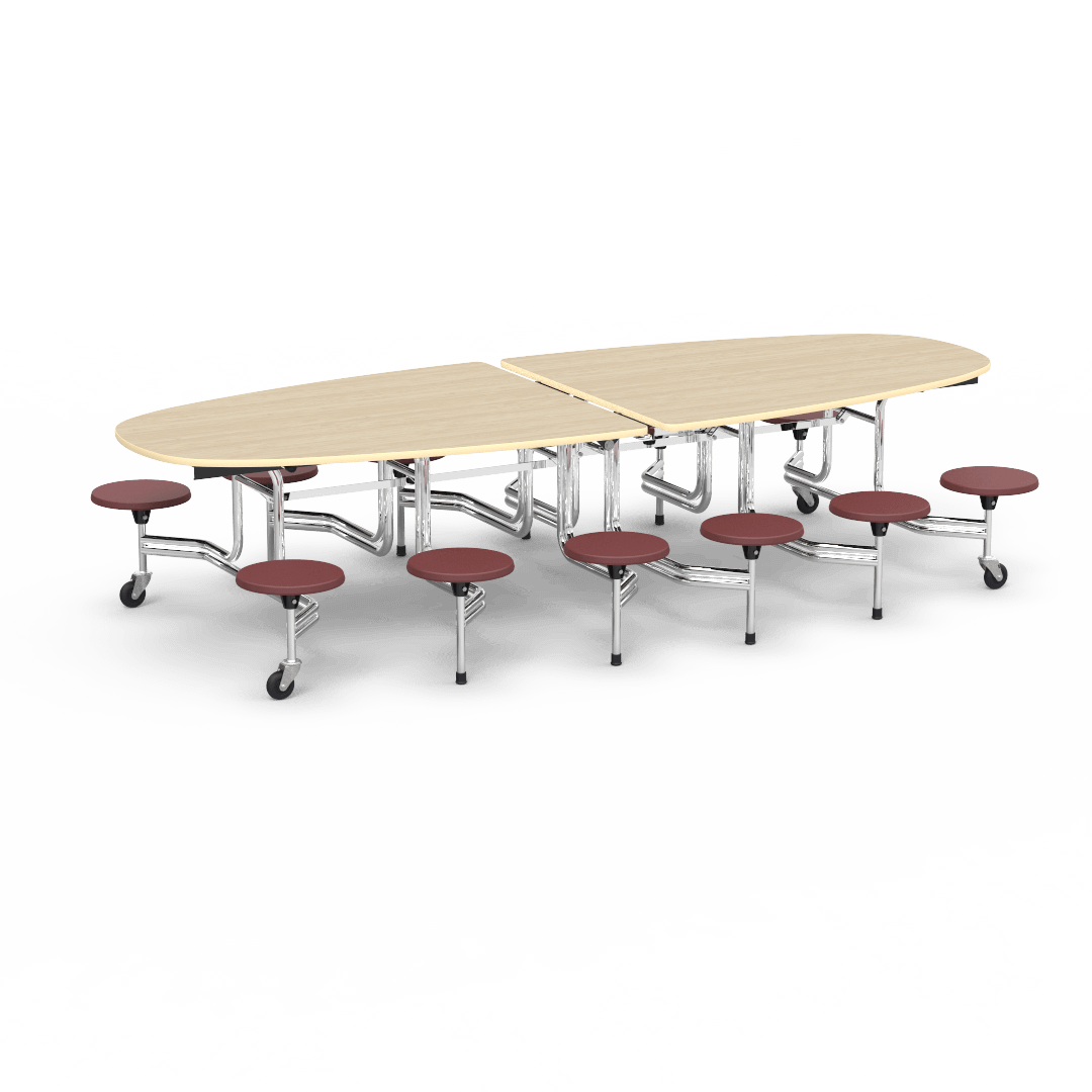 Virco MTS Series Ellipse Mobile Cafeteria Stool Table 45"W x 120"L x 29"H with 15" Seat Height - 12 Stools (MTSE15271012) - SchoolOutlet
