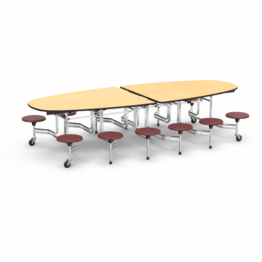 Virco MTS Series Ellipse Mobile Cafeteria Stool Table 45"W x 120"L x 29"H with 15" Seat Height - 12 Stools (MTSE15271012) - SchoolOutlet