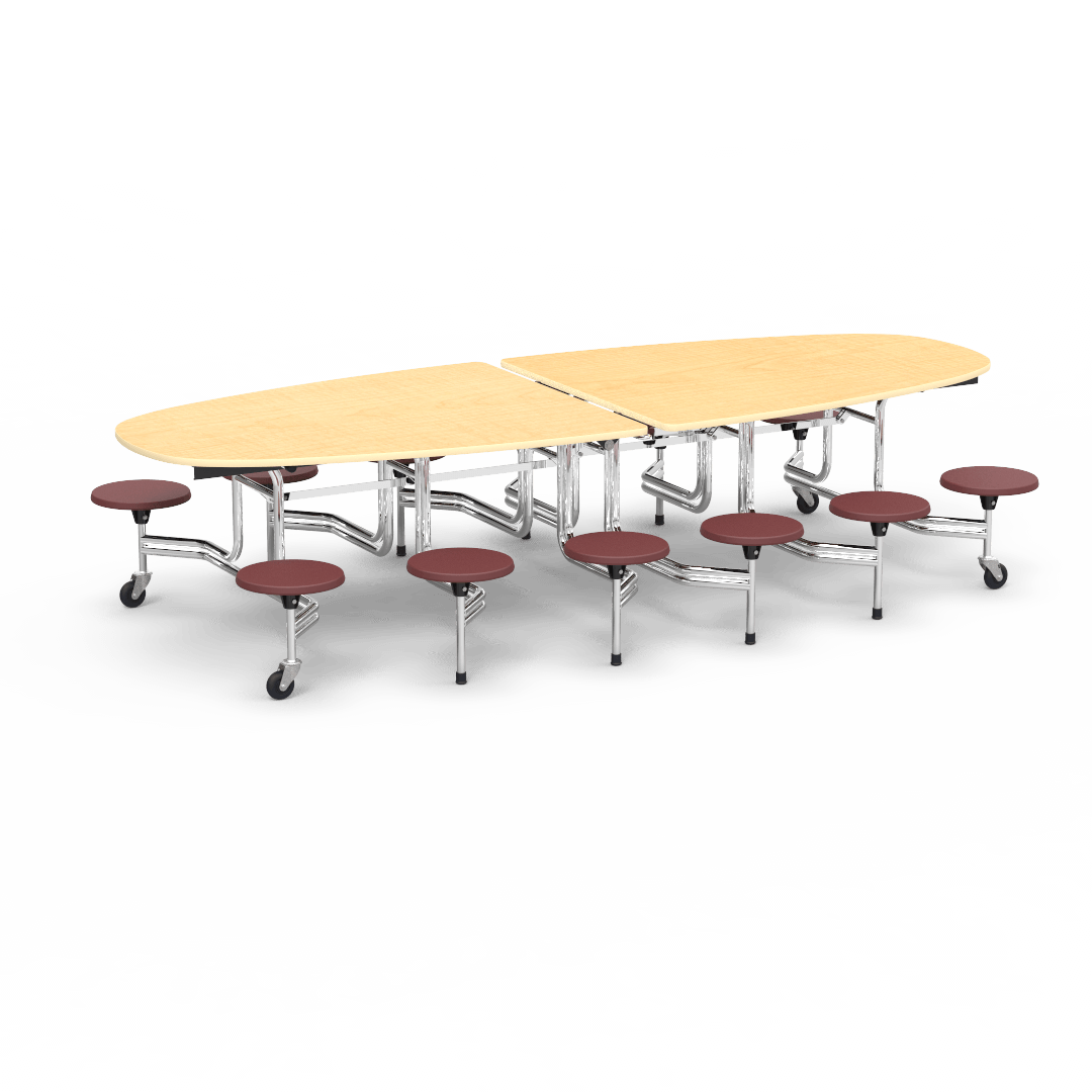 Virco MTS Series Ellipse Mobile Cafeteria Stool Table 45"W x 120"L x 29"H with 15" Seat Height - 12 Stools (MTSE15271012) - SchoolOutlet