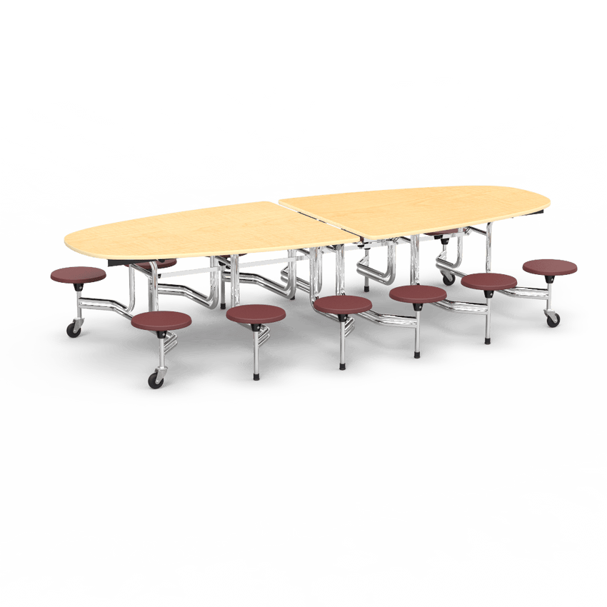 Virco MTS Series Ellipse Mobile Cafeteria Stool Table 45"W x 120"L x 29"H with 15" Seat Height - 12 Stools (MTSE15271012) - SchoolOutlet
