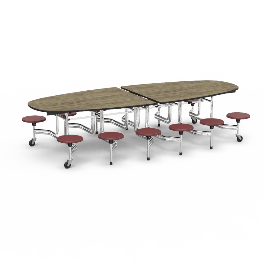 Virco MTS Series Ellipse Mobile Cafeteria Stool Table 45"W x 120"L x 29"H with 15" Seat Height - 12 Stools (MTSE15271012) - SchoolOutlet