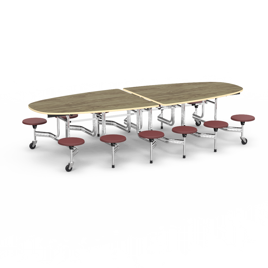 Virco MTS Series Ellipse Mobile Cafeteria Stool Table 45"W x 120"L x 29"H with 15" Seat Height - 12 Stools (MTSE15271012) - SchoolOutlet