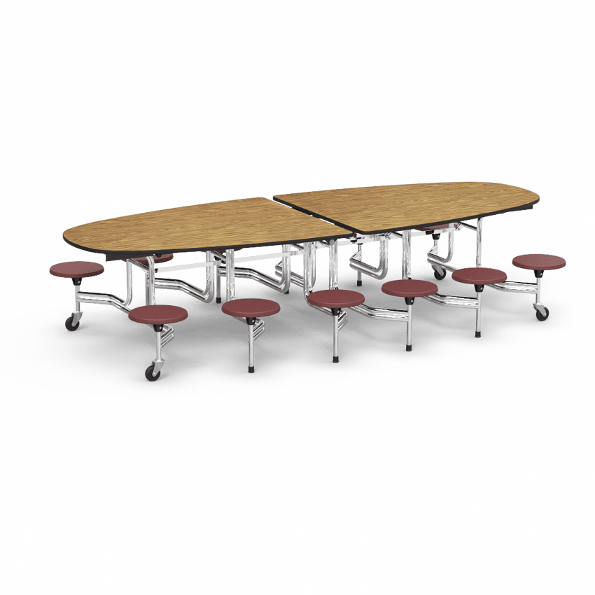 Virco MTS Series Ellipse Mobile Cafeteria Stool Table 45"W x 120"L x 29"H with 15" Seat Height - 12 Stools (MTSE15271012) - SchoolOutlet