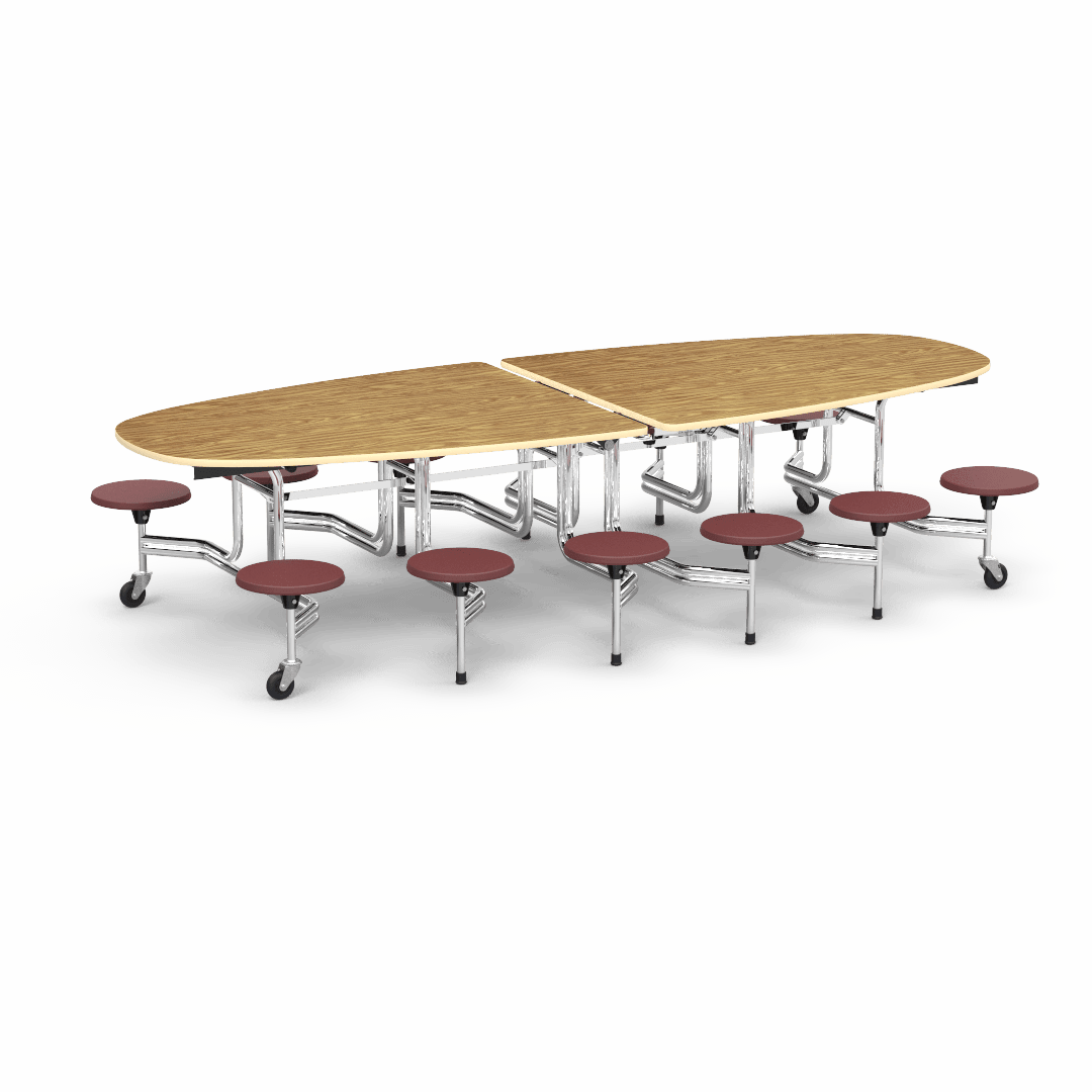 Virco MTS Series Ellipse Mobile Cafeteria Stool Table 45"W x 120"L x 29"H with 15" Seat Height - 12 Stools (MTSE15271012) - SchoolOutlet