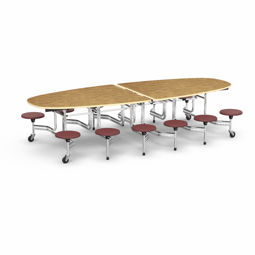 Virco MTS Series Ellipse Mobile Cafeteria Stool Table 45"W x 120"L x 29"H with 15" Seat Height - 12 Stools (MTSE15271012) - SchoolOutlet