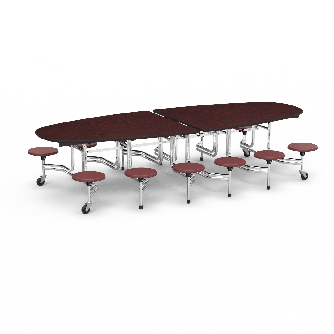 Virco MTS Series Ellipse Mobile Cafeteria Stool Table 45"W x 120"L x 29"H with 15" Seat Height - 12 Stools (MTSE15271012) - SchoolOutlet