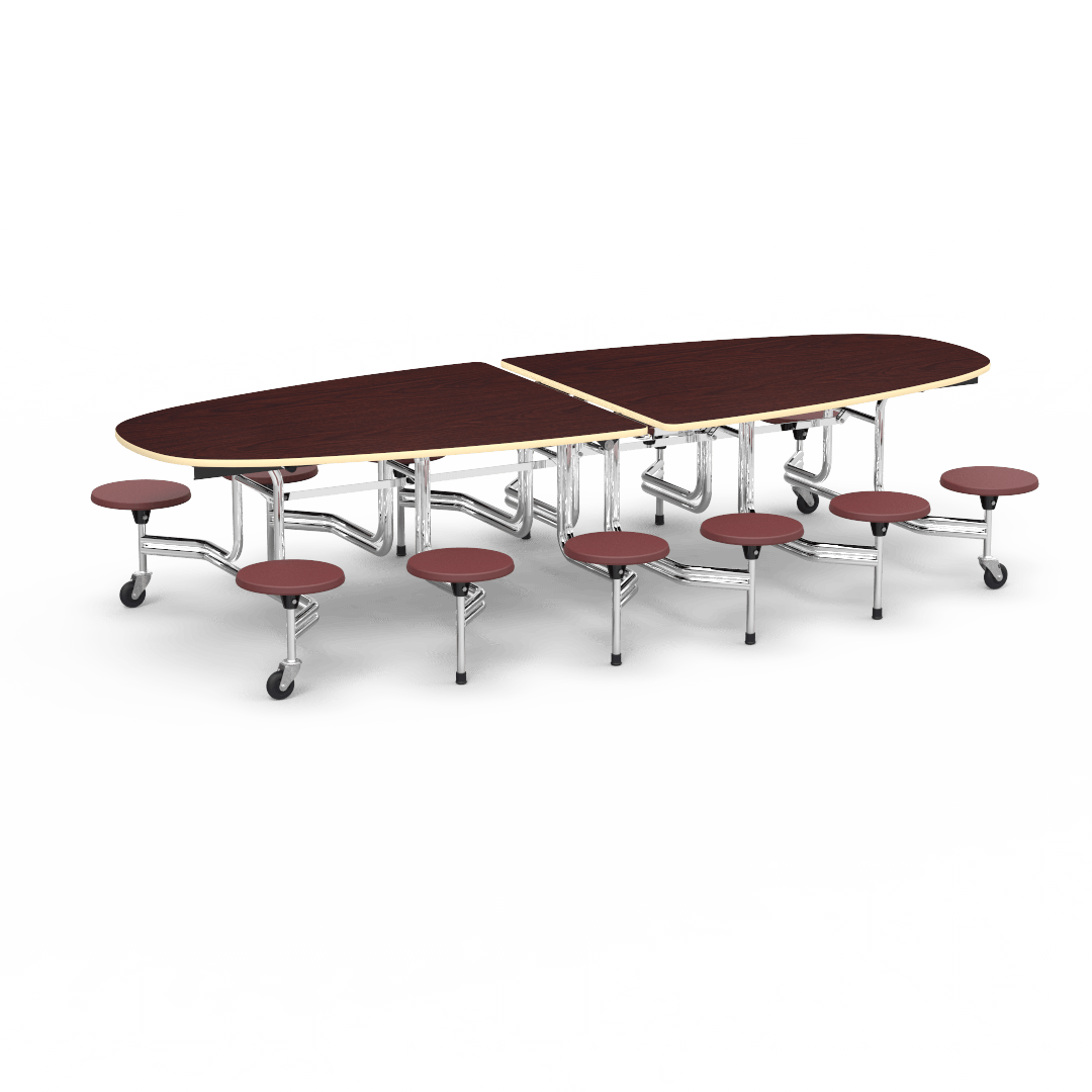 Virco MTS Series Ellipse Mobile Cafeteria Stool Table 45"W x 120"L x 29"H with 15" Seat Height - 12 Stools (MTSE15271012) - SchoolOutlet