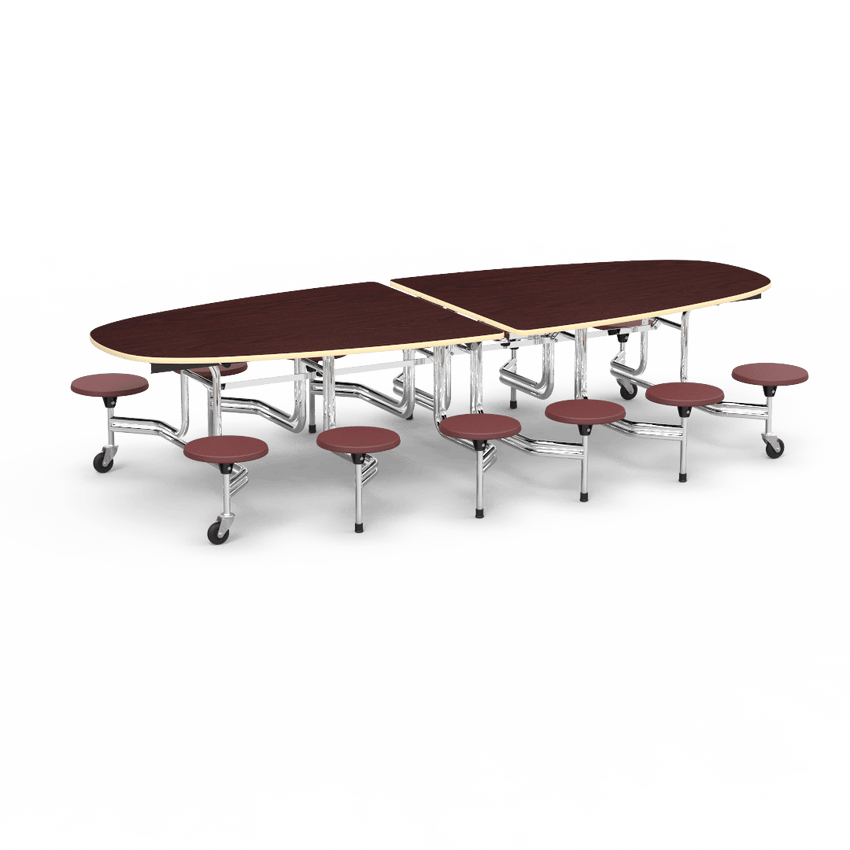Virco MTS Series Ellipse Mobile Cafeteria Stool Table 45"W x 120"L x 29"H with 15" Seat Height - 12 Stools (MTSE15271012) - SchoolOutlet