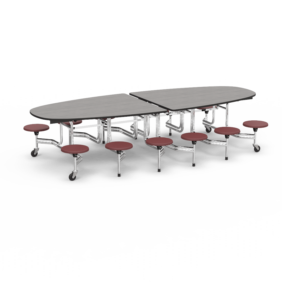 Virco MTS Series Ellipse Mobile Cafeteria Stool Table 45"W x 120"L x 29"H with 15" Seat Height - 12 Stools (MTSE15271012) - SchoolOutlet