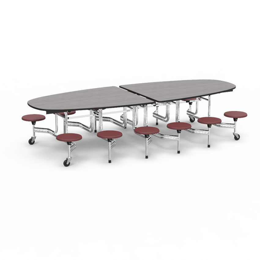 Virco MTS Series Ellipse Mobile Cafeteria Stool Table 45"W x 120"L x 29"H with 15" Seat Height - 12 Stools (MTSE15271012) - SchoolOutlet