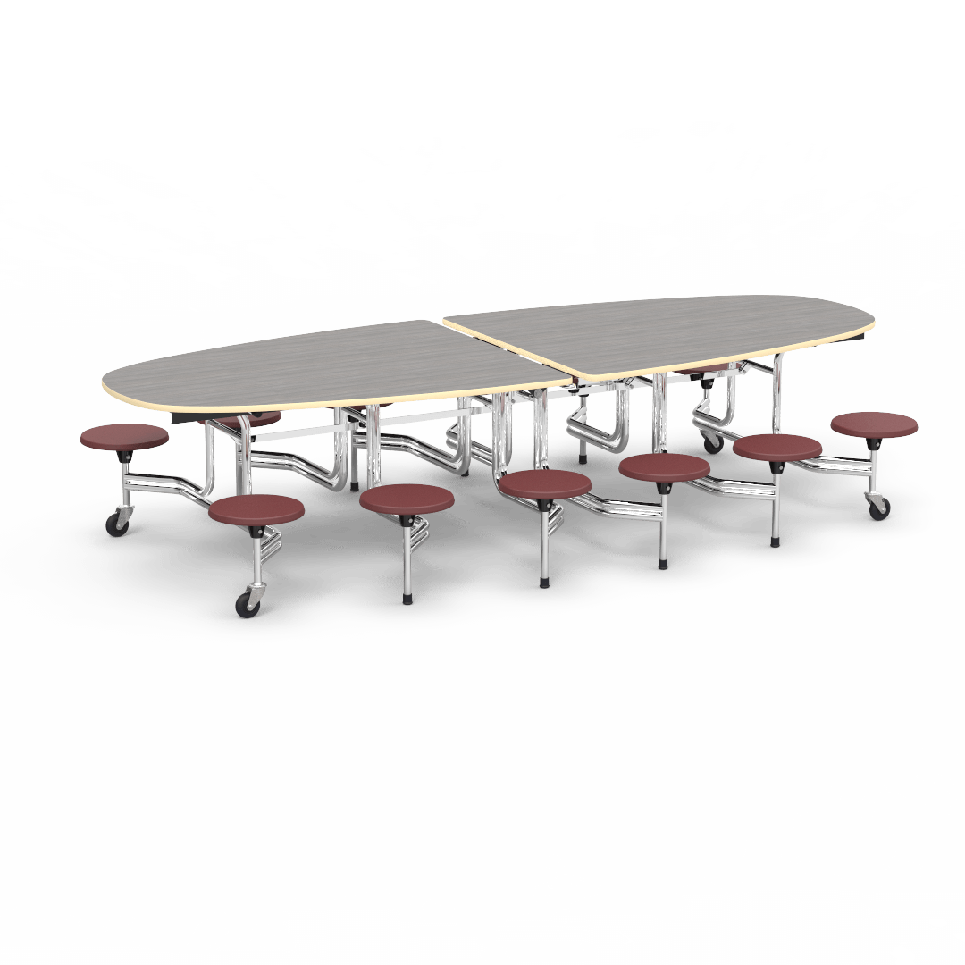 Virco MTS Series Ellipse Mobile Cafeteria Stool Table 45"W x 120"L x 29"H with 15" Seat Height - 12 Stools (MTSE15271012) - SchoolOutlet