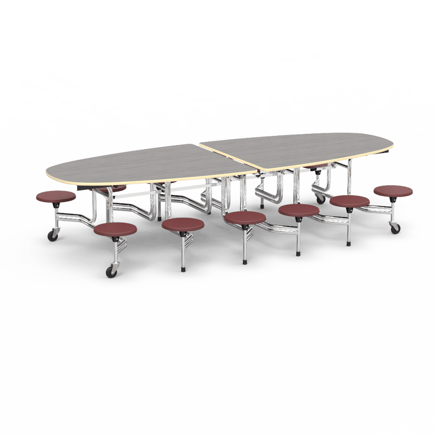 Virco MTS Series Ellipse Mobile Cafeteria Stool Table 45"W x 120"L x 29"H with 15" Seat Height - 12 Stools (MTSE15271012) - SchoolOutlet