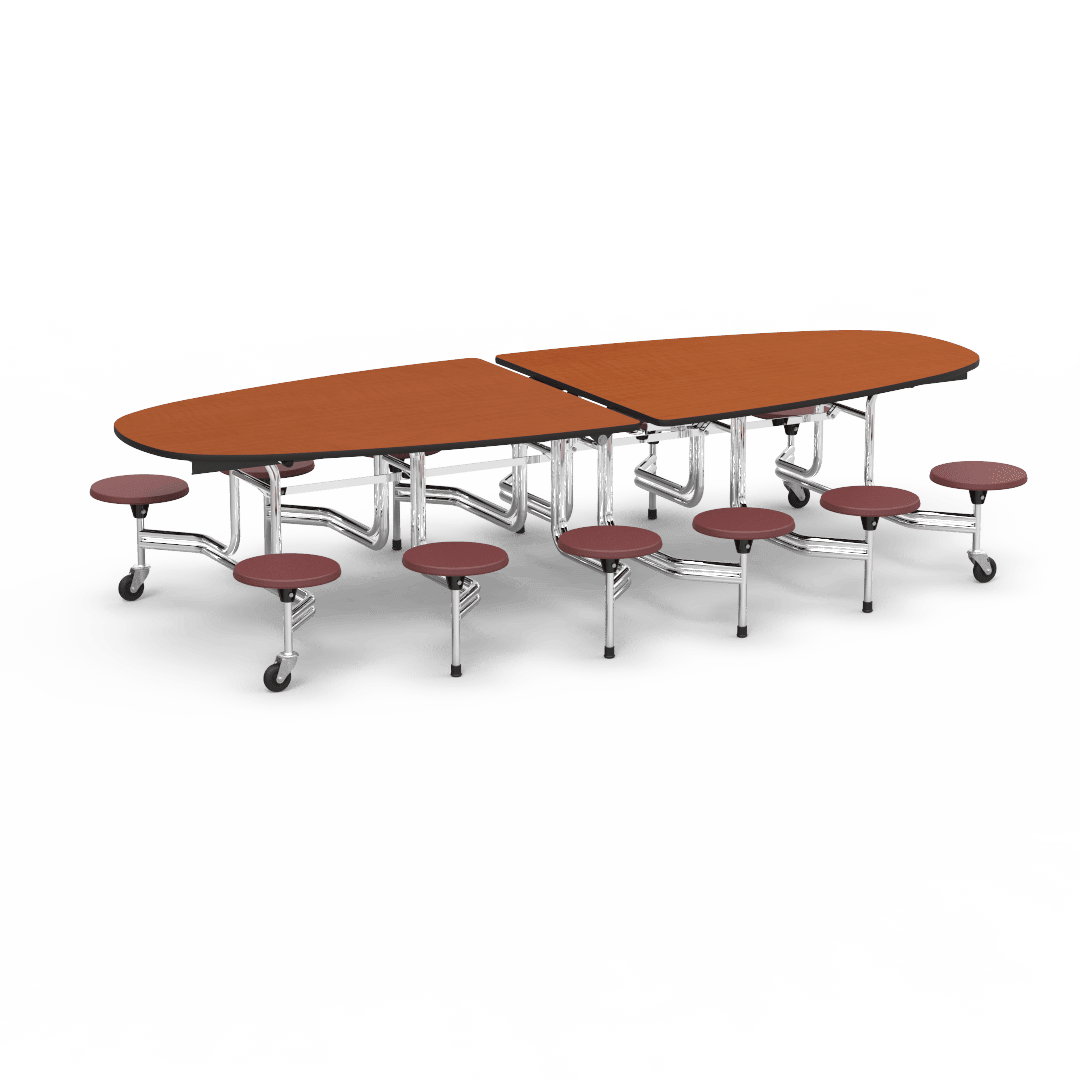 Virco MTS Series Ellipse Mobile Cafeteria Stool Table 45"W x 120"L x 29"H with 15" Seat Height - 12 Stools (MTSE15271012) - SchoolOutlet