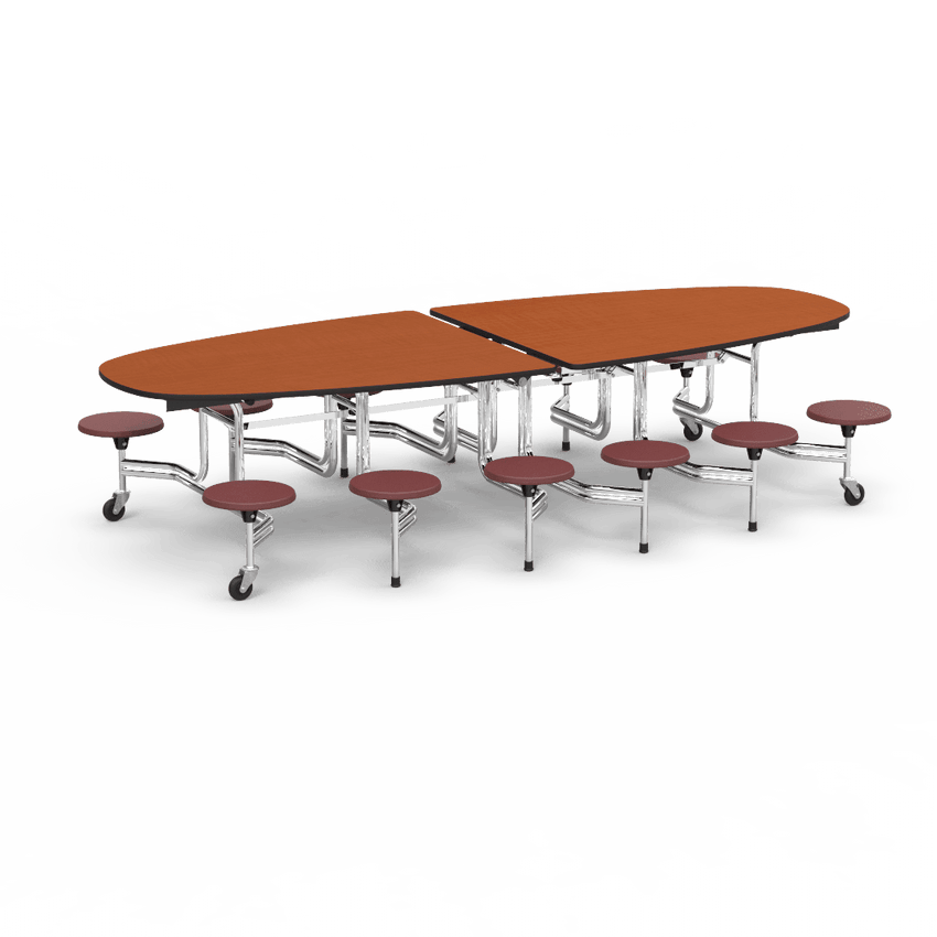 Virco MTS Series Ellipse Mobile Cafeteria Stool Table 45"W x 120"L x 29"H with 15" Seat Height - 12 Stools (MTSE15271012) - SchoolOutlet