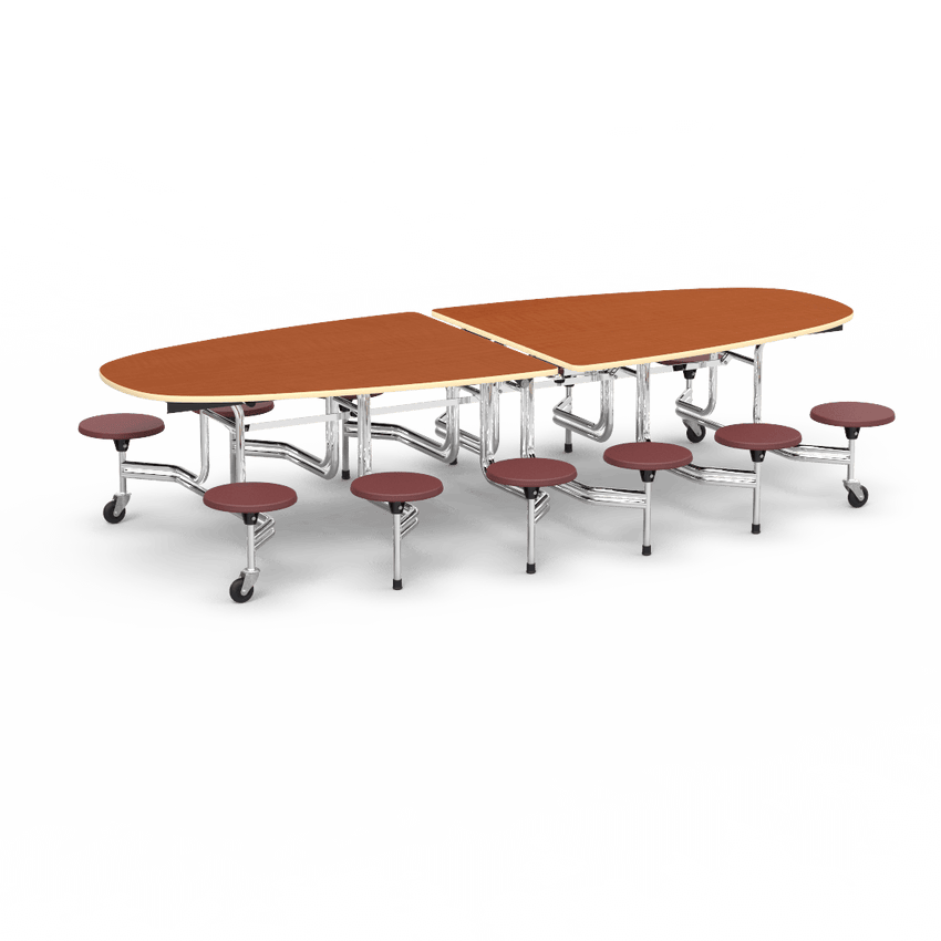 Virco MTS Series Ellipse Mobile Cafeteria Stool Table 45"W x 120"L x 29"H with 15" Seat Height - 12 Stools (MTSE15271012) - SchoolOutlet