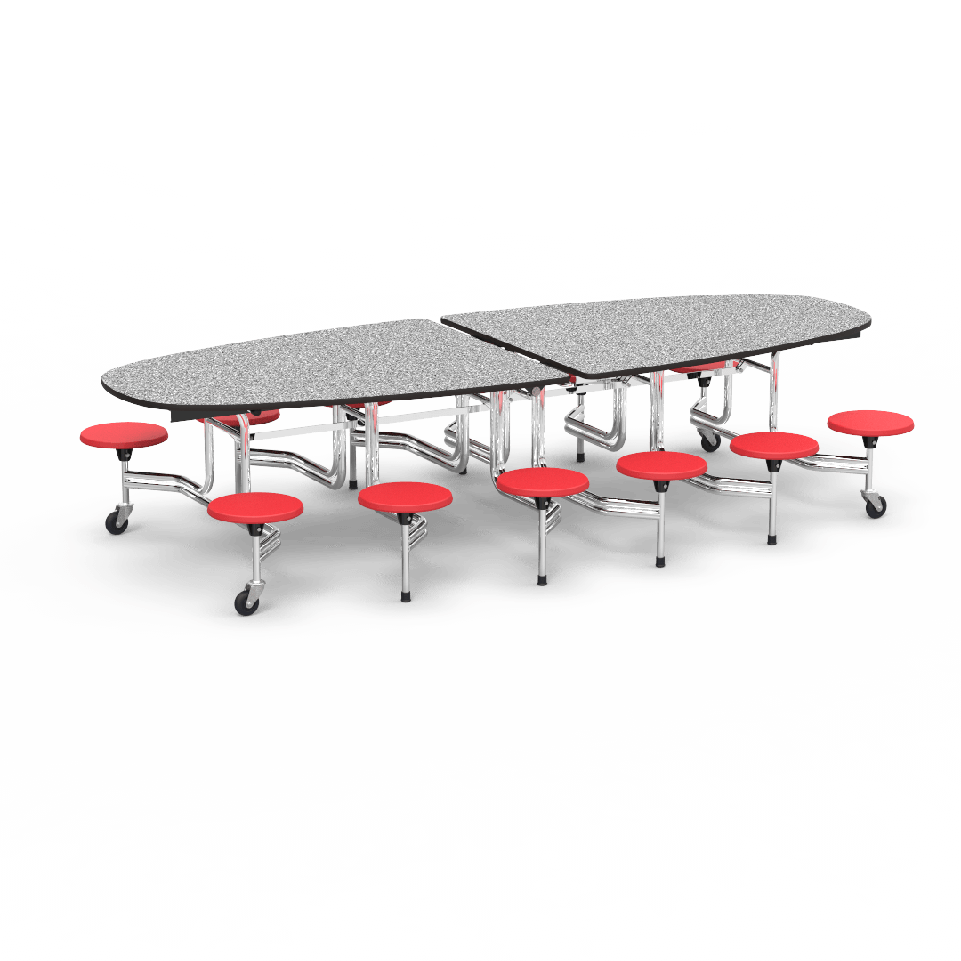 Virco MTS Series Ellipse Mobile Cafeteria Stool Table 45"W x 120"L x 29"H with 15" Seat Height - 12 Stools (MTSE15271012) - SchoolOutlet