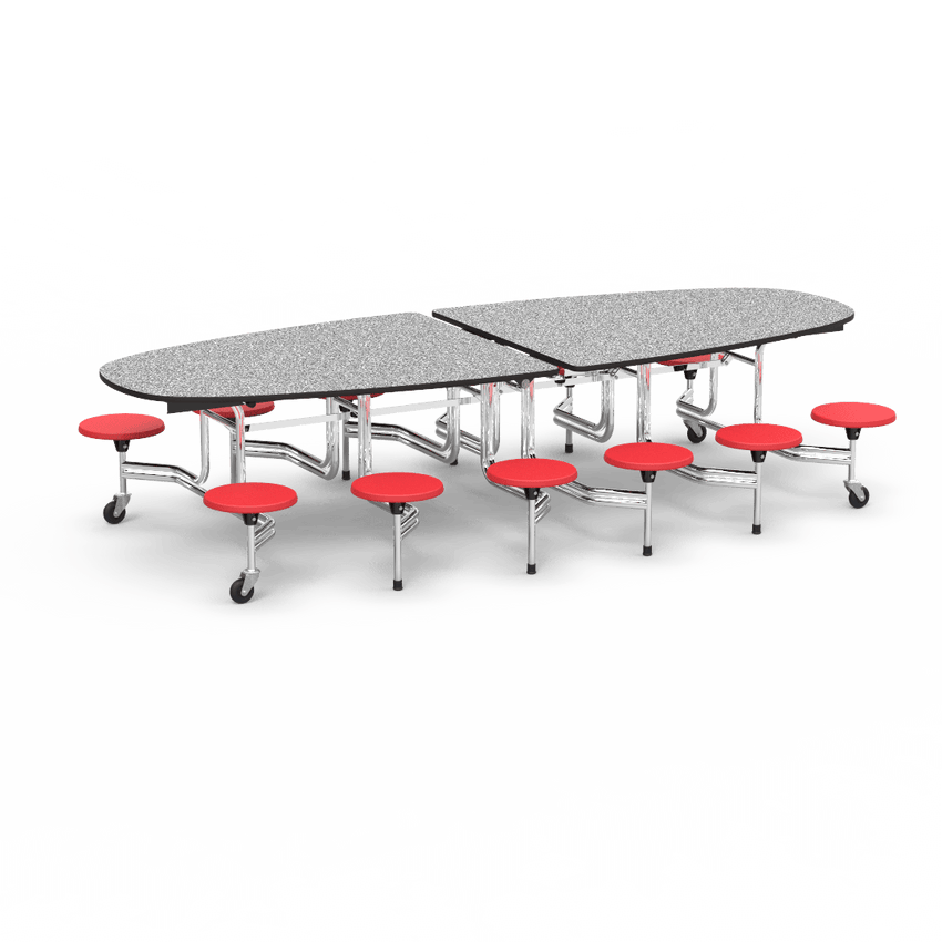 Virco MTS Series Ellipse Mobile Cafeteria Stool Table 45"W x 120"L x 29"H with 15" Seat Height - 12 Stools (MTSE15271012) - SchoolOutlet