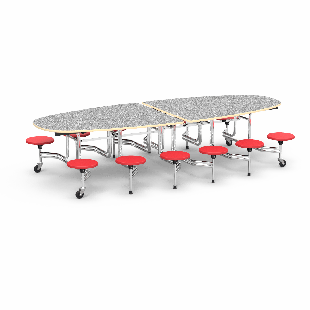 Virco MTS Series Ellipse Mobile Cafeteria Stool Table 45"W x 120"L x 29"H with 15" Seat Height - 12 Stools (MTSE15271012) - SchoolOutlet