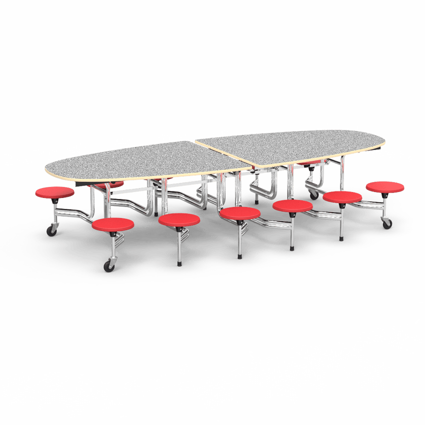 Virco MTS Series Ellipse Mobile Cafeteria Stool Table 45"W x 120"L x 29"H with 15" Seat Height - 12 Stools (MTSE15271012) - SchoolOutlet