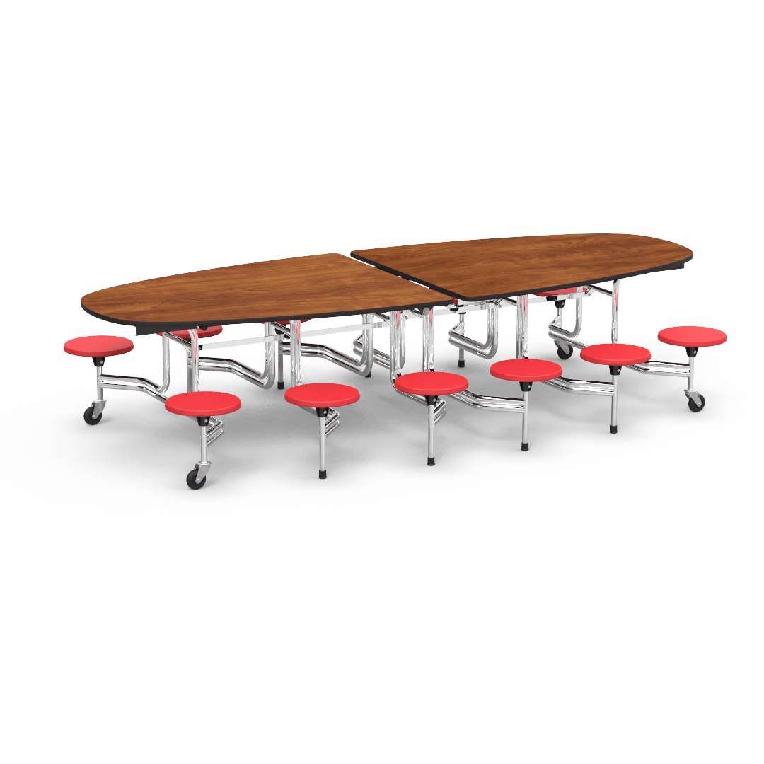 Virco MTS Series Ellipse Mobile Cafeteria Stool Table 45"W x 120"L x 29"H with 15" Seat Height - 12 Stools (MTSE15271012) - SchoolOutlet