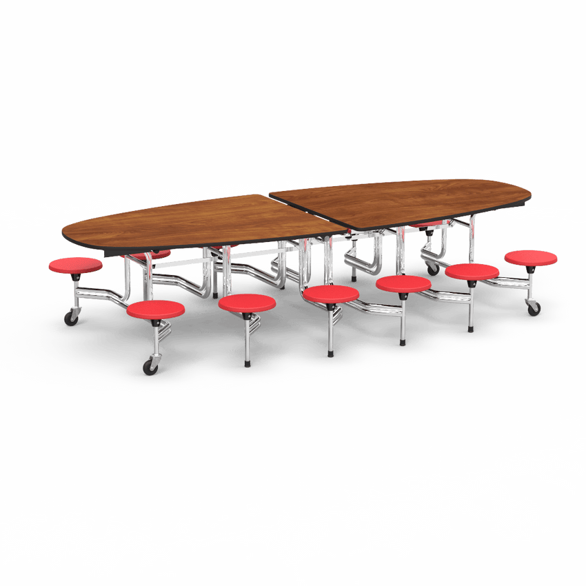 Virco MTS Series Ellipse Mobile Cafeteria Stool Table 45"W x 120"L x 29"H with 15" Seat Height - 12 Stools (MTSE15271012) - SchoolOutlet