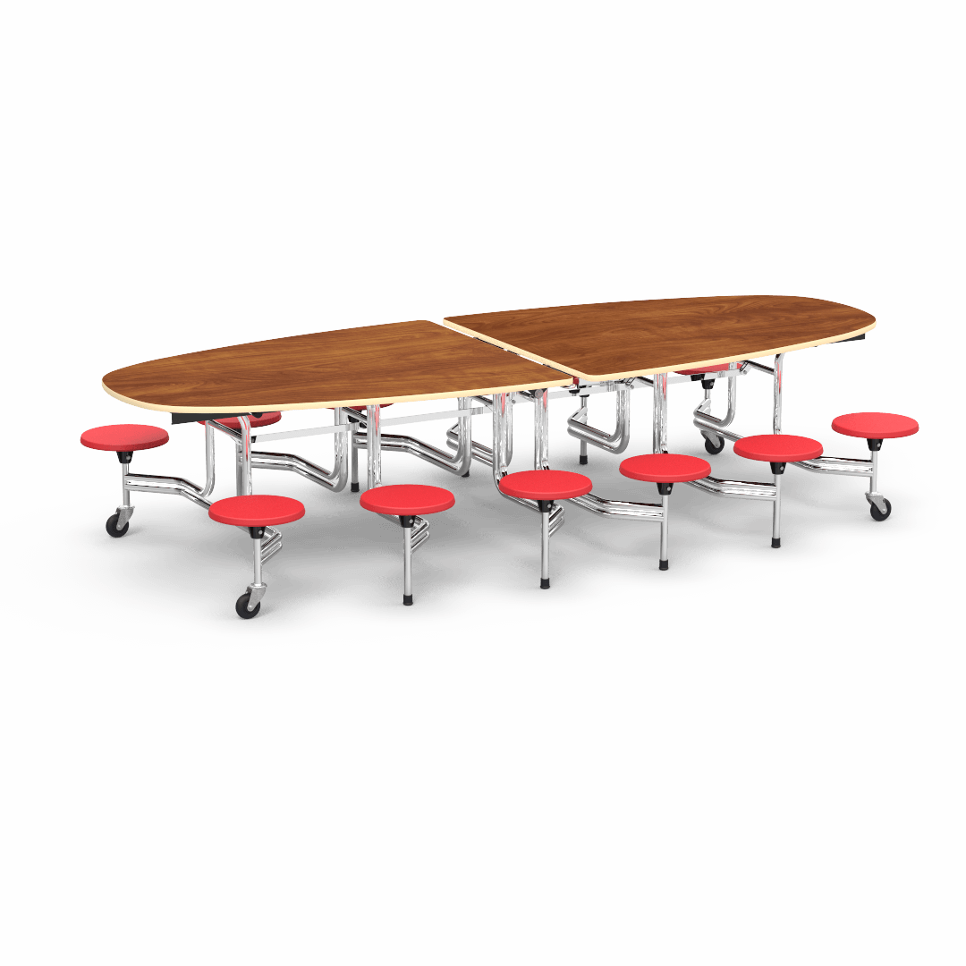 Virco MTS Series Ellipse Mobile Cafeteria Stool Table 45"W x 120"L x 29"H with 15" Seat Height - 12 Stools (MTSE15271012) - SchoolOutlet